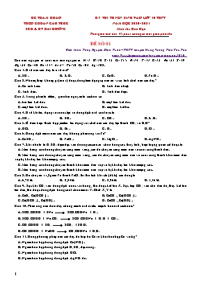 Đề thi tuyển sinh vào Lớp 10 THPT môn Hóa học - Đề số 1 - Năm học 2020-2021 - Sở GD và ĐT Hải Dương (Có đáp án)